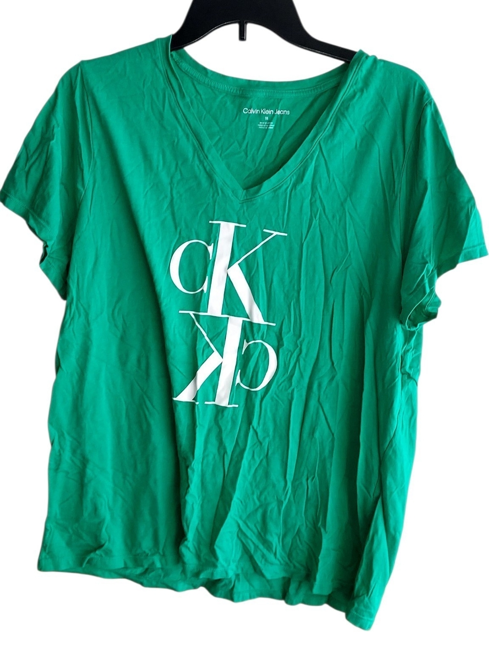Calvin Klein Green V-Neck Logo Tee